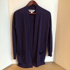 Max Studio Open Front Xtra Fine Merino Wool Cardigan Sweater Heather Purple Sz S
